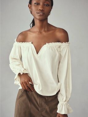 Anthropologie Cream Off-Shoulder Ruffle Blouse